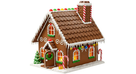 Decorated gingerbread house isolated on transparent background