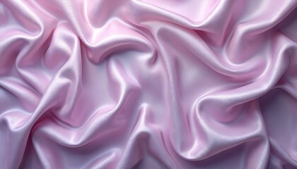 Smooth pink silk fabric with soft folds. Shiny cloth background with copy space. Luxury textile web banner material. Elegant lilac satin sheet texture. Fashion blog backdrop with empty place.