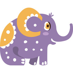 Cute Cartoon Elephant with Yellow Accents and White Polka Dots Transparent Background