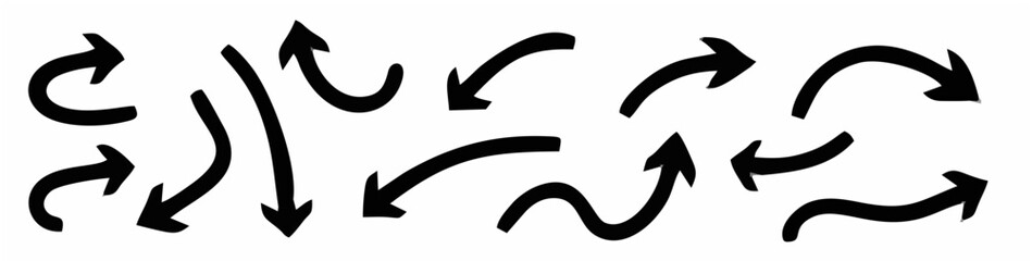 Set of hand draw curved arrow...