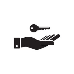Hand with a key. Vector icon.