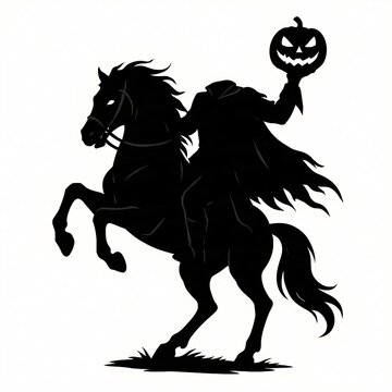Black silhouette of a headless horseman. 