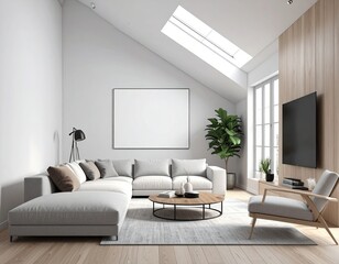 Fototapeta premium Attic apartment living room with art