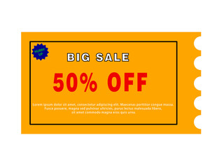 Yellow color vibrant Big Sale 50% off coupon card design for advertisement and business promotion use 