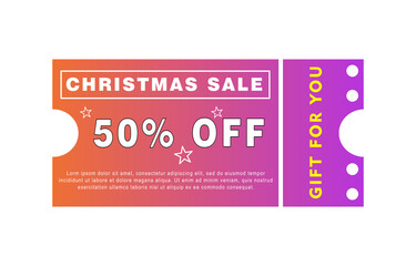 Beautiful modern gradient color 50% off Christmas sale coupon card design for business or advertising and promotions