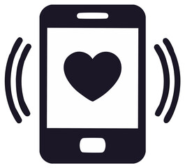 Mobile phone with a heart symbol on screen and vibration waves