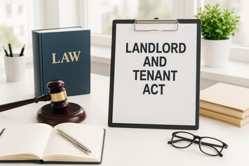Legal documents on landlord and tenant regulations, highlighting the importance of understanding housing rights and responsibilities. Concept of law, real estate, and tenant protection.