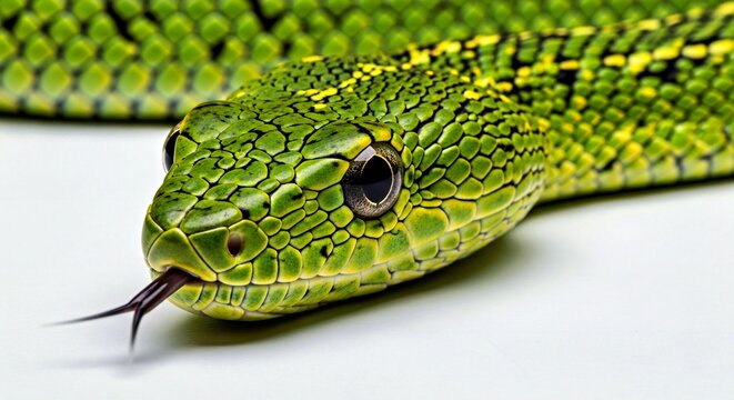 close up of a green python