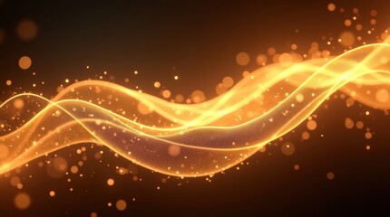 Obraz premium Abstract flowing golden energy waves with sparkling particles on dark background