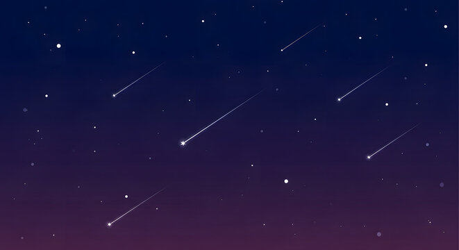 A beautiful night sky filled with numerous shooting stars streaking across the deep blue and purple gradient. - Powered by Adobe