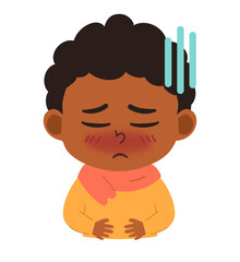 Illustration of Boy Feeling Sick with Fever
