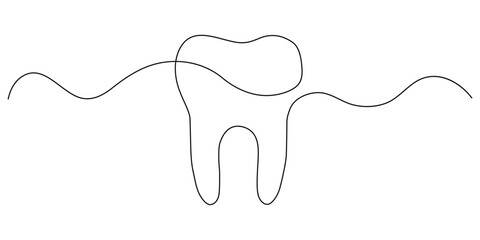 Tooth icon  continuous one line drawing minimalist dental vector design.