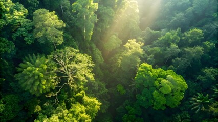 Rainforest Canopy Seen From Above With Patches Of Light Filtering Through Revealing Lush Greenery, Natural Patterns, And The Breathtaking Diversity Of Untouched Tropical Wilderness