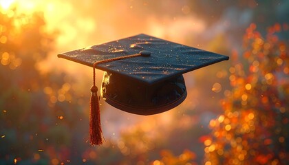 Graduation Cap in Warm Golden Sunset