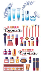 Modern Colorful Cosmetic Advertising Poster in Flat Sketch Style.