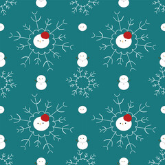 Seamless Pattern Christmas snowman snowflake Vector illustration 