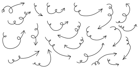 Doodle Arrows icons Set. hand drawn arrow icon with various directions. isolated on a white background