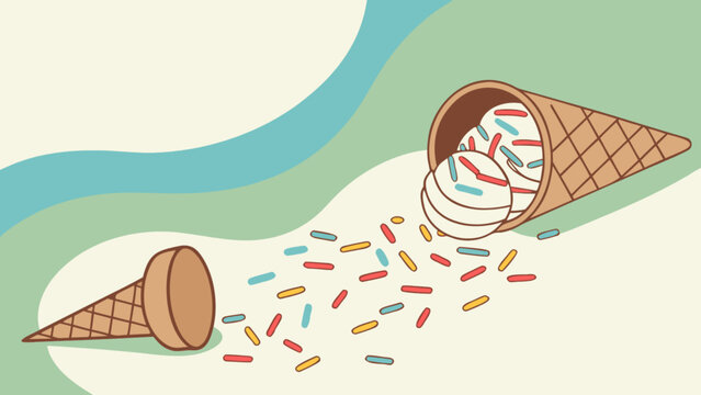 Cartoon ice cream cone with sprinkles vector illustration for summer dessert and sweet treat designs and graphics