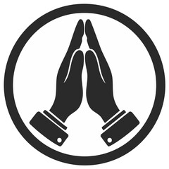 Black Hands Praying Symbol Inside Circle Religious Gesture of Faith and Hope