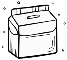 Doodle illustration of a juice carton with a handle and decorative sparkles