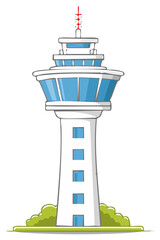 Airport control tower building design with antenna cartoon vector illustration