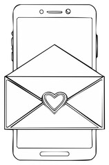 Smartphone displaying a digital love letter envelope with heart graphic communication