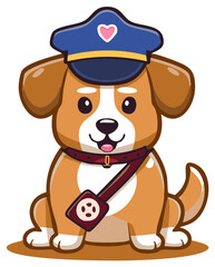 Adorable cartoon puppy mail carrier character wearing a uniform hat with a heart and a satchel