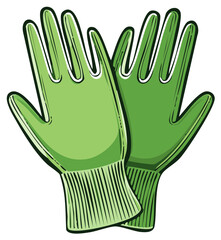 Vibrant Green Gardening Gloves Vector Cartoon Illustration for Protection and Work