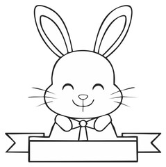 Cute Rabbit in Formal Attire with Blank Ribbon Banner Illustration