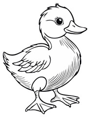 Fototapeta premium Charming baby duckling illustration with detailed feathers and webbed feet facing right