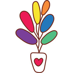 Colorful Abstract Plant in a Pot with a Heart Design on a Transparent Background