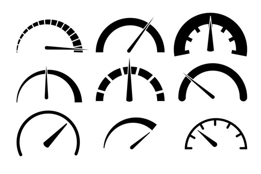 vector car speedometer, tachometer, odometer set, speed gauges, clipart isolated on transparent background. 