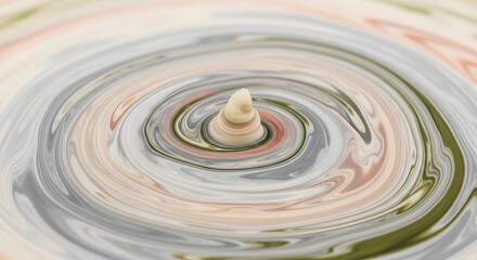 Swirling Paint Close-Up: An Abstract Design Featuring Concentric Circles of Cream, Gray, and Green Hues