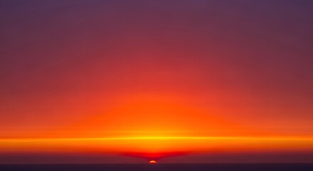 Breathtaking Sunset Over Sea Glowing Horizon Intense Colors Twilight Natural Scenery Vibrant Sky Fiery Atmosphere Landscape