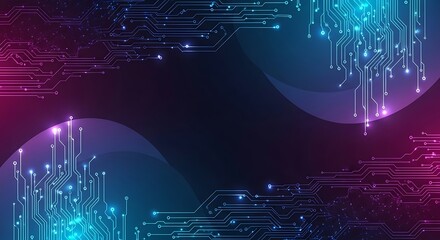 Abstract Digital Circuit Board Flowing Blue Pink Light Background