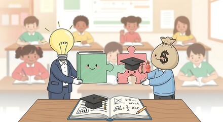 Concept of education and investment showing knowledge transforming to wealth illustration