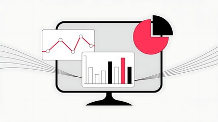 Data analysis on computer screen with various charts and diagrams for presentation