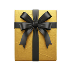 golden gift box with black ribbon