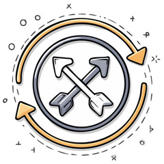 Circular Arrows with Crossed Arrows Doodle Style Reloading Symbol