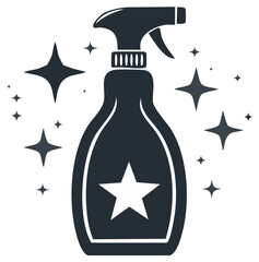 Sparkling cleaning spray bottle with a star emblem illustration