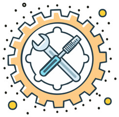 Gear with tools vector concept service repair icon industry mechanic maintenance equipment machinery
