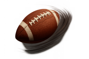 American football ball spinning fast, creating motion blur, showing speed and dynamic sports action on transparent background