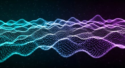 Abstract digital wave with flowing particles in blue and purple gradient