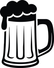 Stylized Black Icon of a Beer Mug or Stein with Overflowing Foam, vector, illustration