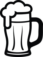 Black Outline Icon of a Fluted Beer Mug with Head of Foam, vector, illustration