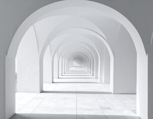 Fototapeta premium A long, repetitive arcade of white arches receding into a bright background