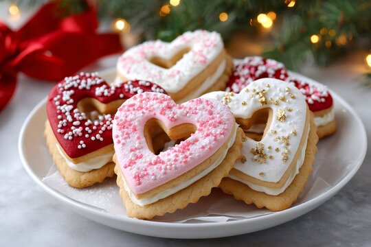 Colorful heart shaped cookies for Valentine's Day celebration