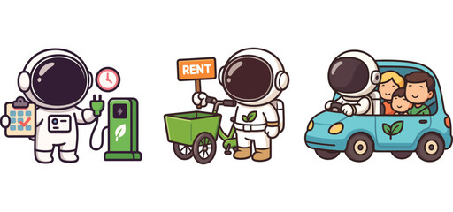 cute astronaut shopping and driving a toy car