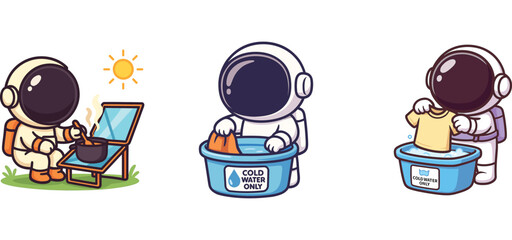 cute astronaut working remotely on laptop outdoors