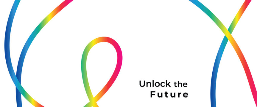 Dynamic and vibrant abstract design with rainbow colored lines, ideal for modern branding, technology, and futuristic concepts, evoking innovation and progress